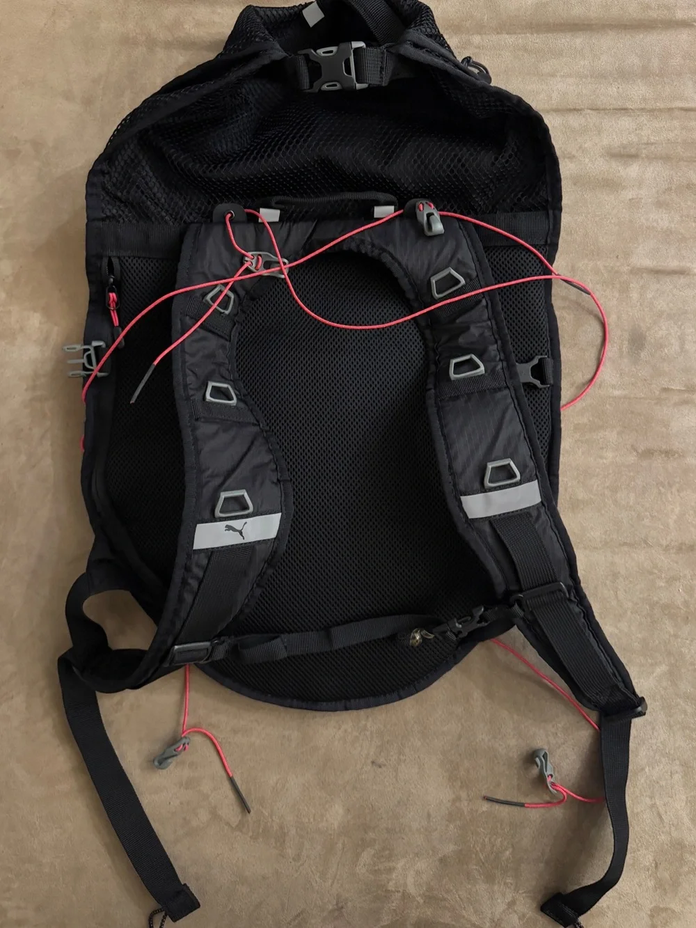 Puma Black Mesh Backpack with Red Bungee Accent